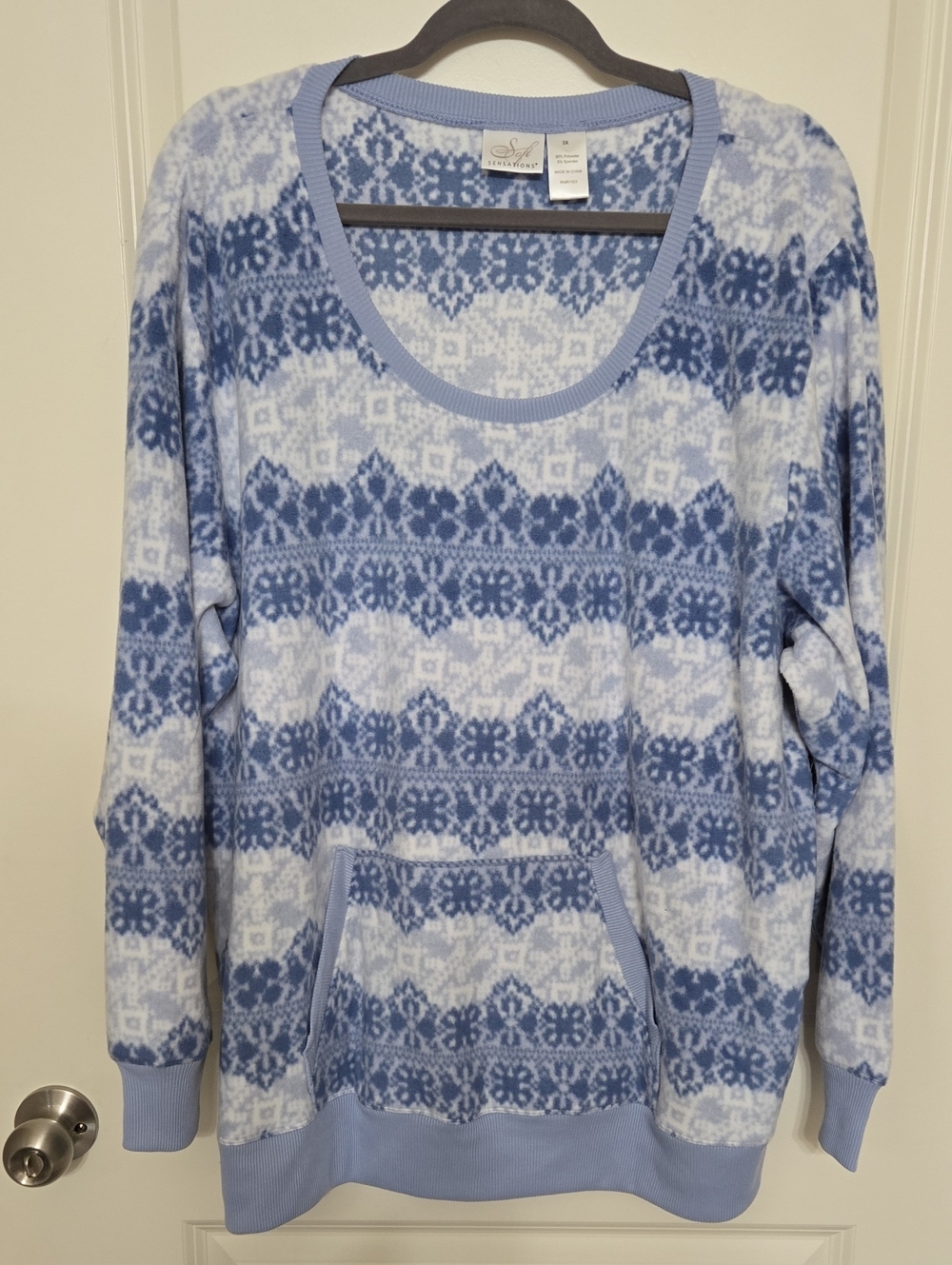 Soft Sensations Blue & White Scoop-Neck Pullover Sweater